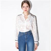 Oversized Vogue Sexy Seen Through V-neck Jacquard Star Casual 9/10 Sleeves Chiffon Top - Bonny YZOZO