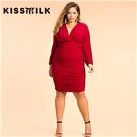 Plus Size women's 2017 summer new dress sexy v-neck pleated elegant long-sleeved dress - Bonny YZOZO