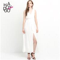 Sexy Ruffle Curvy V-neck Sleeveless Chiffon One Color Dress - Bonny YZOZO Boutique Store