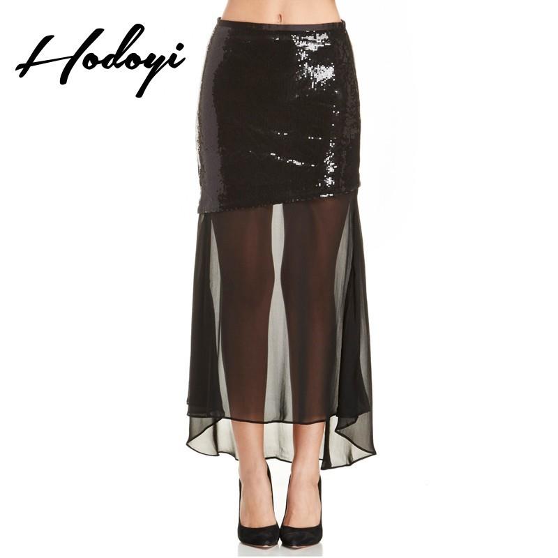 My Stuff, Vogue Asymmetrical Split Front Slimming High Waisted Chiffon Sequined One Color Spring Ski