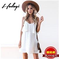 Oversized Vogue Sexy Open Back Frilled V-neck Polka Dot Summer Dress Strappy Top - Bonny YZOZO Bouti