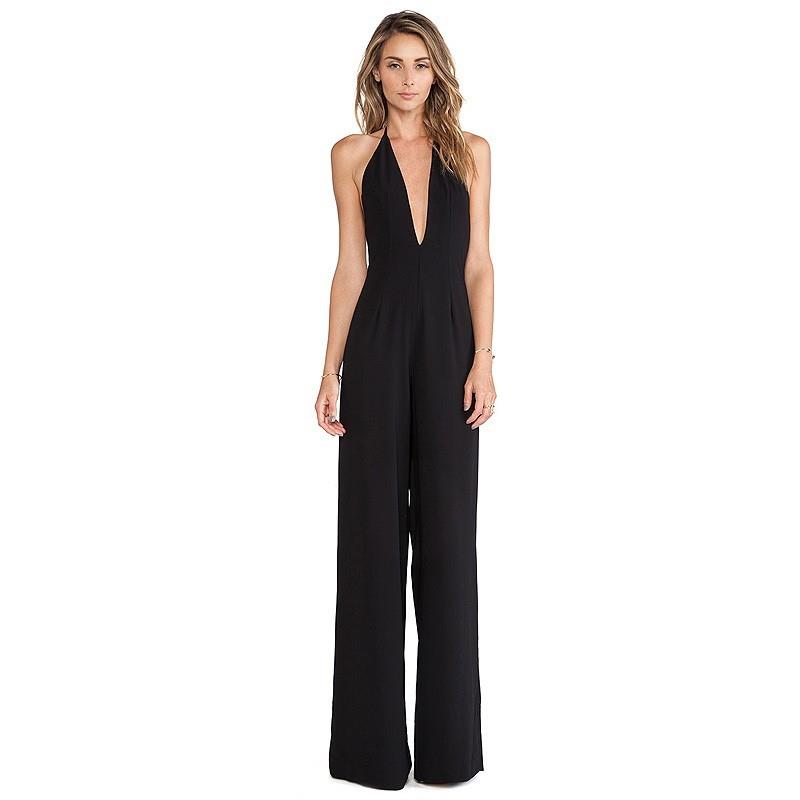 My Stuff, Open Back Slimming Halter V-neck High Waisted Summer Wide Leg Pant Long Trouser - Bonny YZ