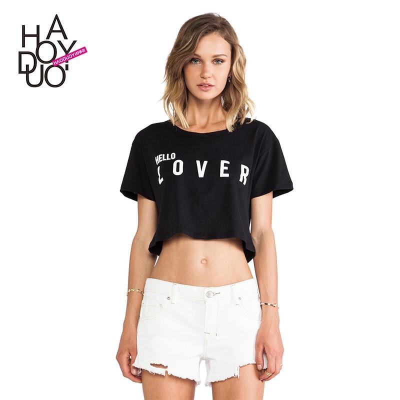 My Stuff, Street fashion around the letters printed short navel-baring black round-collar short slee