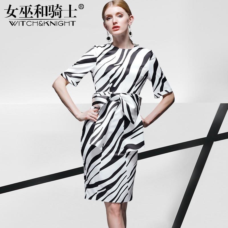 My Stuff, Attractive Sheath Scoop Neck Zebra It Girl Tie Short Sleeves Pencil Skirt Dress - Bonny YZ