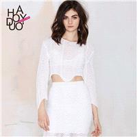 Sweet Vintage Asymmetrical Embroidery Wave Lace Crop Top T-shirt - Bonny YZOZO Boutique Store