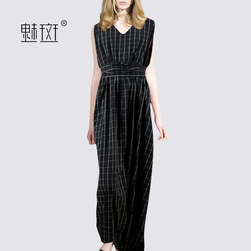 My Stuff, 2017 summer new fashion dress sleeveless v neck temperament loose Plaid dress - Bonny YZOZ