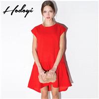 Oversized Vogue Sweet Attractive Slimming Scoop Neck One Color Summer Short Sleeves Dress Skirt - Bo