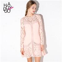 2017 spring new sweet hook flower openwork lace slim A-line dress - Bonny YZOZO Boutique Store