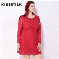 Elegant Crochet Slimming Plus Size Long Sleeves Lace Fall Dress - Bonny YZOZO Boutique Store