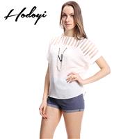 Oversized Vogue Sexy Seen Through Split Front Lace Stripped Winter T-shirt - Bonny YZOZO Boutique St