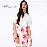 Scoop Neck Short Sleeves White Pink Dress Skirt - Bonny YZOZO Boutique Store