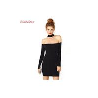 Night Club Vogue Sexy Open Back Sheath Halter Off-the-Shoulder Long Sleeves Dress Breast Wrap - Bonn