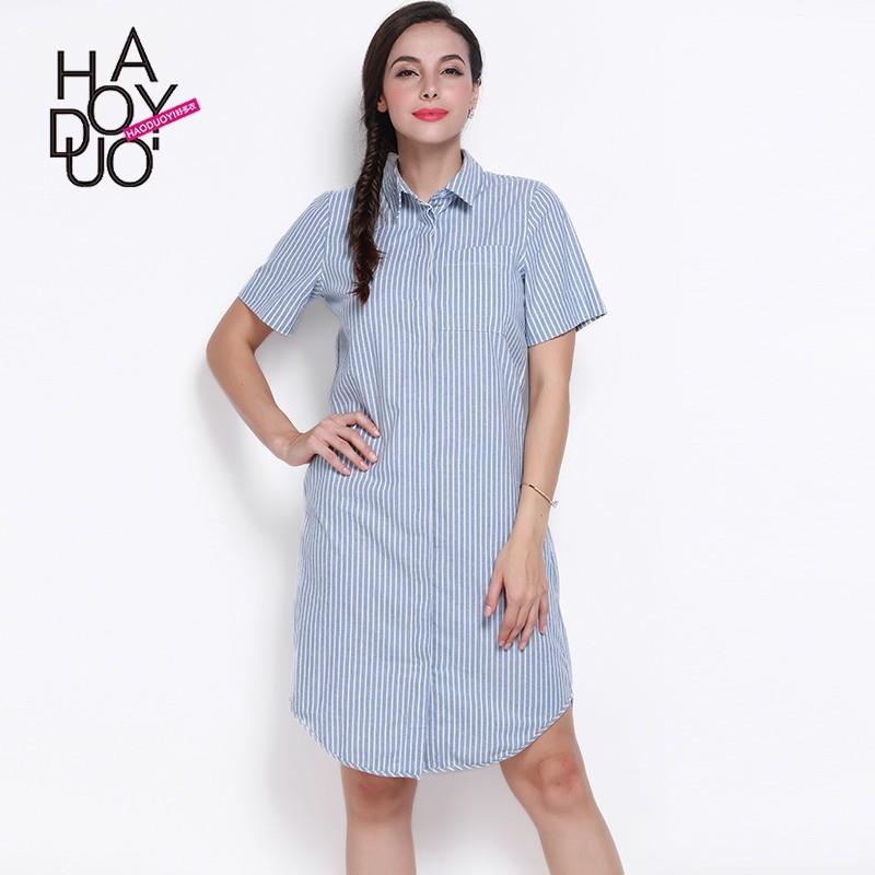 My Stuff, Summer 2017 new stylish contrast color stripes boyfriend shirt skirt style loose dress - B