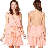 Sexy Open Back Asymmetrical Ruffle Chiffon Frilled Strappy Top Dress - Bonny YZOZO Boutique Store