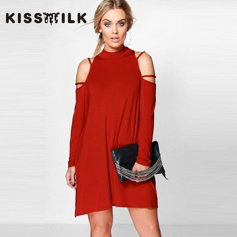 My Stuff, Sexy Slimming Plus Size Off-the-Shoulder Long Sleeves Edgy Dress Top Basics - Bonny YZOZO