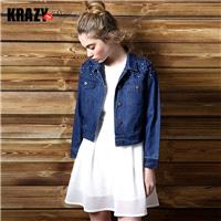 Atmospheric hip handstitched gem embellished denim jacket short coat female 7893 - Bonny YZOZO Bouti