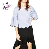 School Style Sweet Split Front Wave One Color Summer Frilled Blouse - Bonny YZOZO Boutique Store