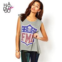 Must-have Vogue Printed Sleeveless Skull Alphabet Summer Badge T-shirt - Bonny YZOZO Boutique Store